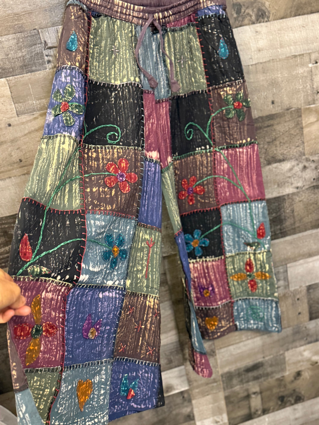 Cotton Patchwork Embroidered Pants