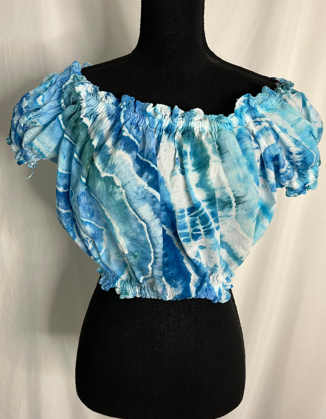 Beautiful Crop Top in Ocean Shades - fits small to xl - possibly 1xl